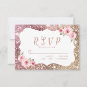 Sparkle roos gouden glitter en bloemenbruiloft RSV RSVP Kaartje (Voorkant)
