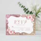 Sparkle roos gouden glitter en bloemenbruiloft RSV RSVP Kaartje (Staand voorkant)