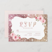 Sparkle roos gouden glitter en bloemenbruiloft RSV RSVP Kaartje (Voorkant / Achterkant)
