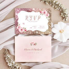 Sparkle roos gouden glitter en bloemenbruiloft RSV RSVP Kaartje