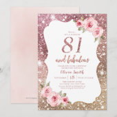 Sparkle roos gouden glitter en bloemrijke 81e verj kaart (Voorkant / Achterkant)