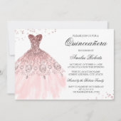 Sparkle Roos Gouden Jurk Quinceanera Invitation Kaart (Voorkant)
