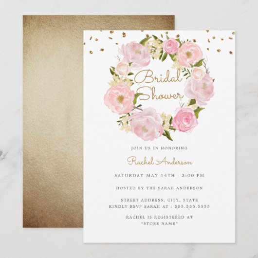 Sparkle Roos Krans Roze Goud Bruiloft Kaart (Voorkant / Achterkant)