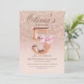 Sparkle Rose Goud Moderne 5e Verjaardagsfeestje Kaart (Staand voorkant)