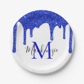 Sparkle Royal Blue Glitter Driemonogram Papieren Bordje (Voorkant)