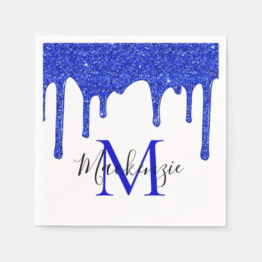 Sparkle Royal Blue Glitter Driemonogram Servet (Voorkant)