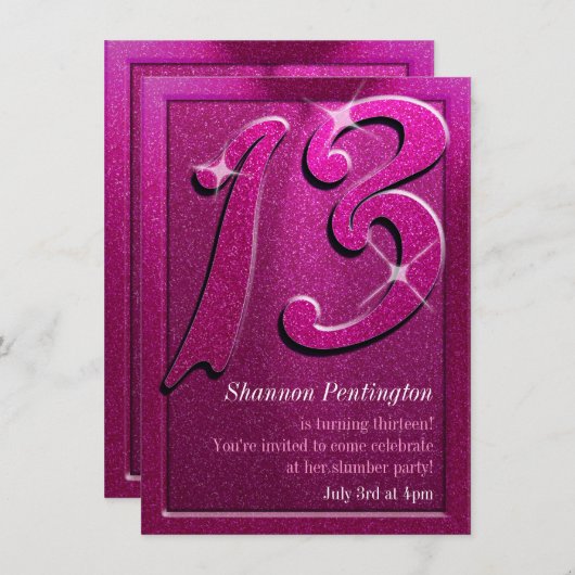 Sparkle roze 13th Birthday Party Invitations Kaart (Voorkant / Achterkant)