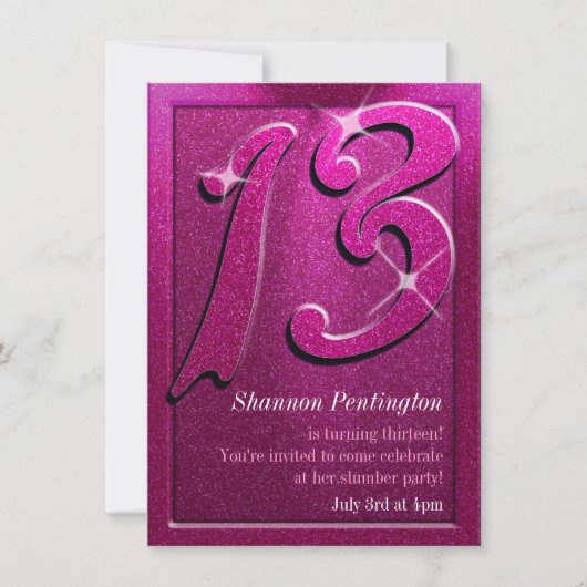 Sparkle roze 13th Birthday Party Invitations Kaart (Voorkant)