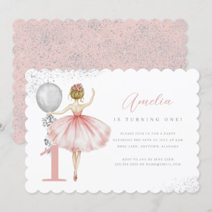 Sparkle Roze Ballerina Eerste Verjaardagsfeestje Kaart