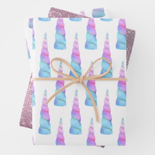 Sparkle Roze Blauwe Glam Eenhoorn Verjaardag Inpakpapier Vel (In situ)