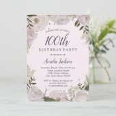 Sparkle Roze Bloemen 100ste Verjaardagsfeest Kaart (Staand voorkant)
