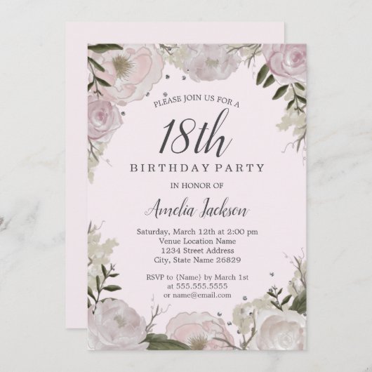 Sparkle Roze Bloemen 18e Verjaardagsfeest Kaart (Voorkant / Achterkant)