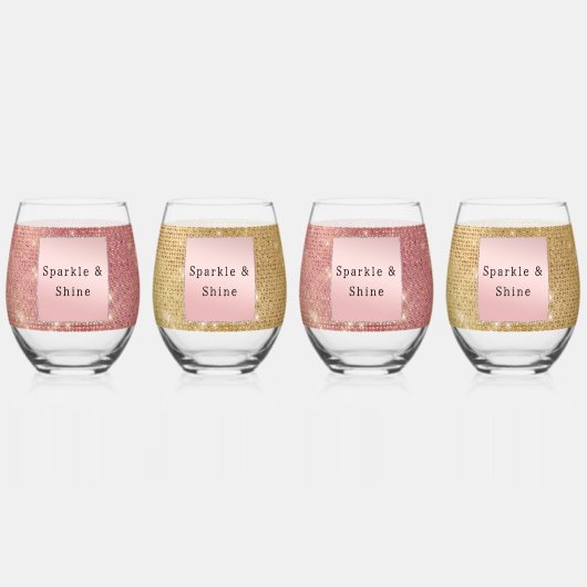 Sparkle Roze en Gouden Glam Wijnglas Zonder Voet (Achterkant)