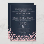 Sparkle Roze en Navy Confetti Gala Bruiloft Kaart (Voorkant / Achterkant)