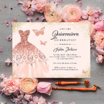 Sparkle Roze Gouden Jurk Vlinder Quinceanera