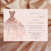 Sparkle Roze Gouden Vlinder Jurk Quinceanera