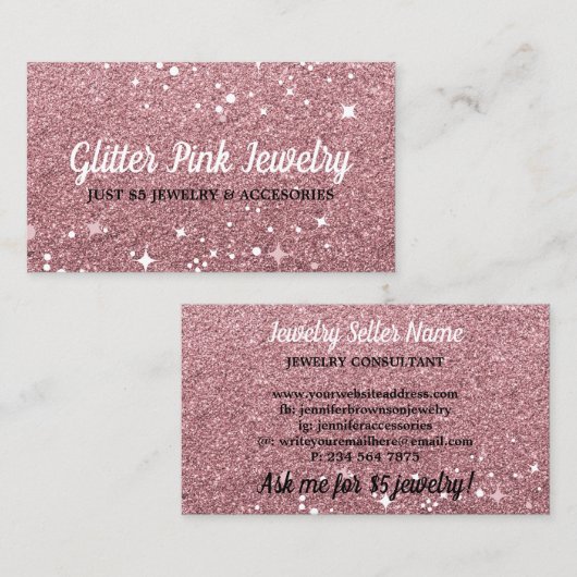 Sparkle roze juwelen visitekaartje (Voorkant / Achterkant)