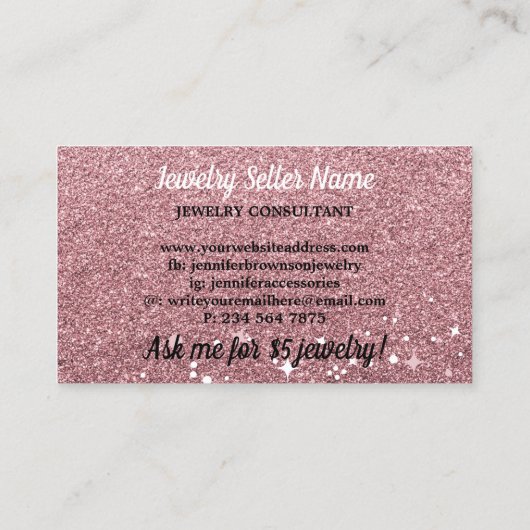 Sparkle roze juwelen visitekaartje (Achterkant)