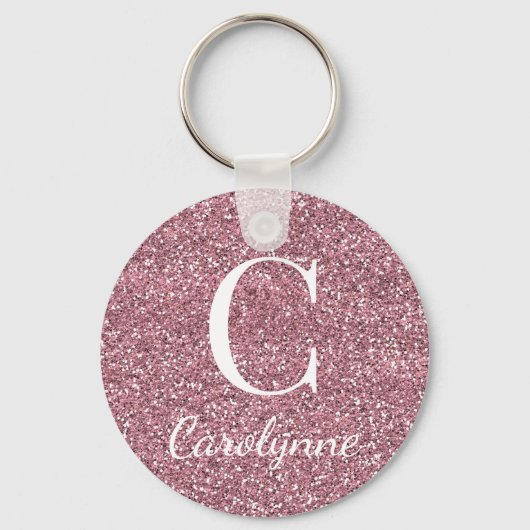 Sparkle roze Rose Gold Faux Glitter Monogram Sleutelhanger (Voorkant)