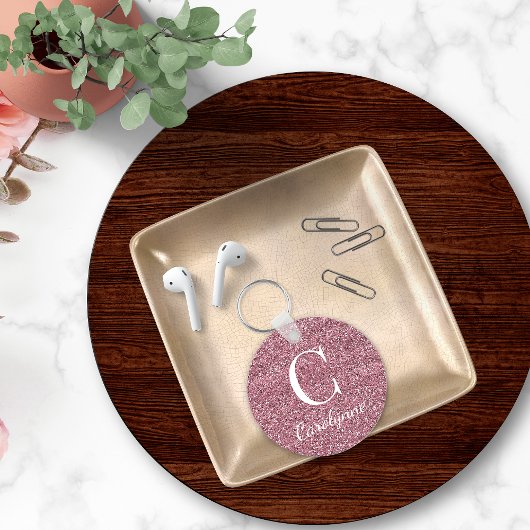Sparkle roze Rose Gold Faux Glitter Monogram Sleutelhanger