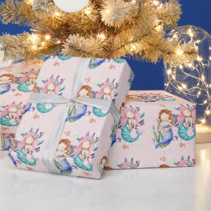 Sparkle Roze Waterverf Mermaid Wrapping Paper Cadeaupapier