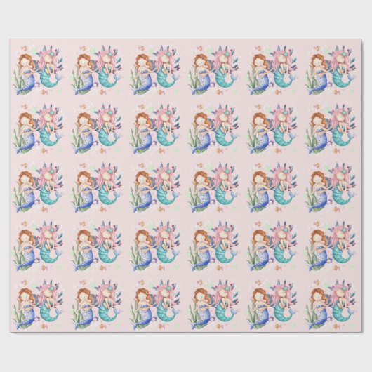 Sparkle Roze Waterverf Mermaid Wrapping Paper Cadeaupapier (Vlak)