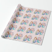 Sparkle Roze Waterverf Mermaid Wrapping Paper Cadeaupapier (Uitgerold)