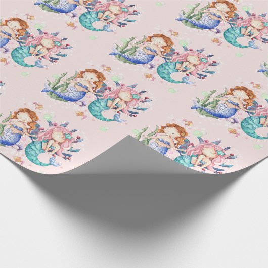 Sparkle Roze Waterverf Mermaid Wrapping Paper Cadeaupapier (Hoek)
