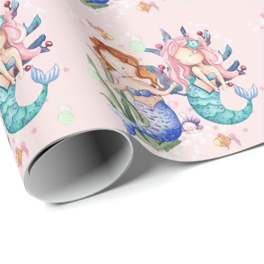 Sparkle Roze Waterverf Mermaid Wrapping Paper Cadeaupapier (Rol Hoek)