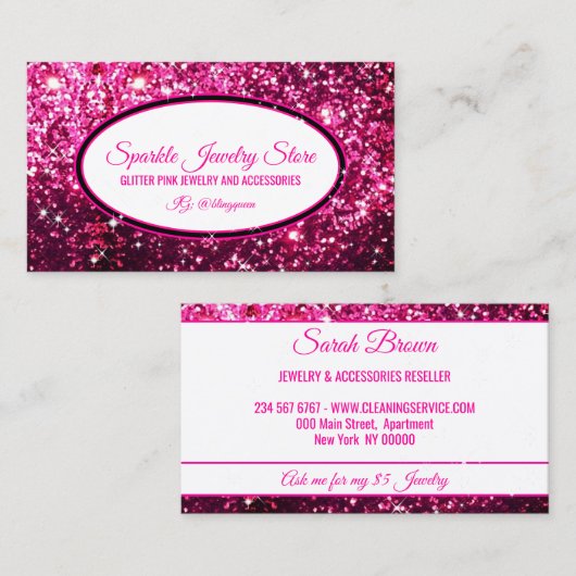 Sparkle Roze witte Glitz Glam Starlust licht Visitekaartje (Voorkant / Achterkant)