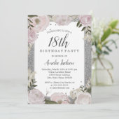 Sparkle Roze Zilver Bloem 18e Verjaardag Kaart (Staand voorkant)