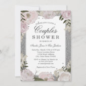 Sparkle Roze Zilveren Bloemen Paar Douche Kaart (Voorkant)