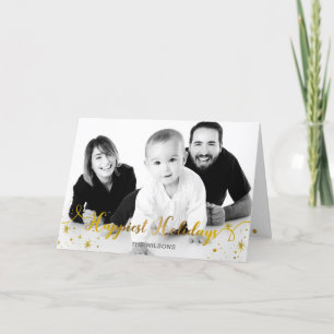 Sparkle Script Gelukkig Holiday Gold Foto Feestdagen Kaart