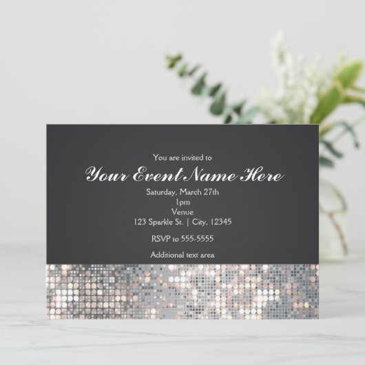 Sparkle Sequins Black Glam Wedding Kaart (Staand voorkant)