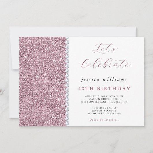 Sparkle Sequins & Diamonds Mauve Verjaardag Kaart (Voorkant)