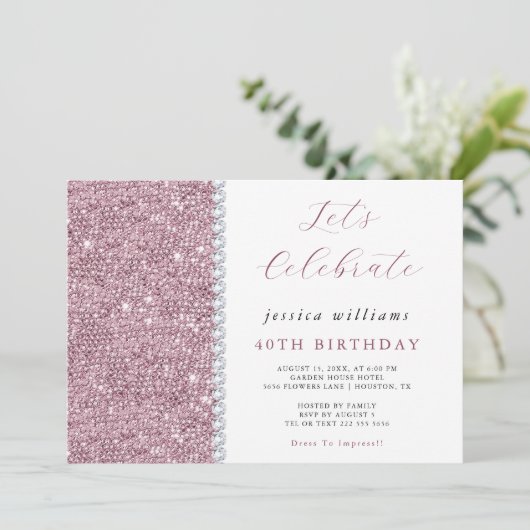 Sparkle Sequins & Diamonds Mauve Verjaardag Kaart (Staand voorkant)