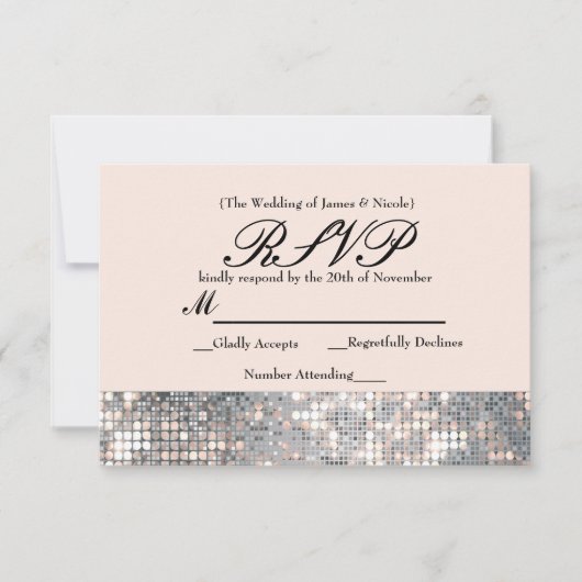 Sparkle Sequins Glamour Wedding RSVP Kaart (Voorkant)