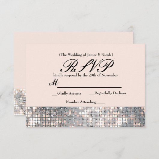 Sparkle Sequins Glamour Wedding RSVP Kaart (Voorkant / Achterkant)