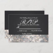 Sparkle Sequins Glamour Zwart Bruiloft RSVP Kaart (Voorkant / Achterkant)