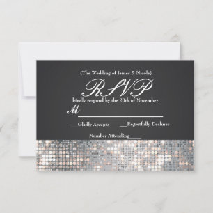 Sparkle Sequins Glamour Zwart Bruiloft RSVP Kaart