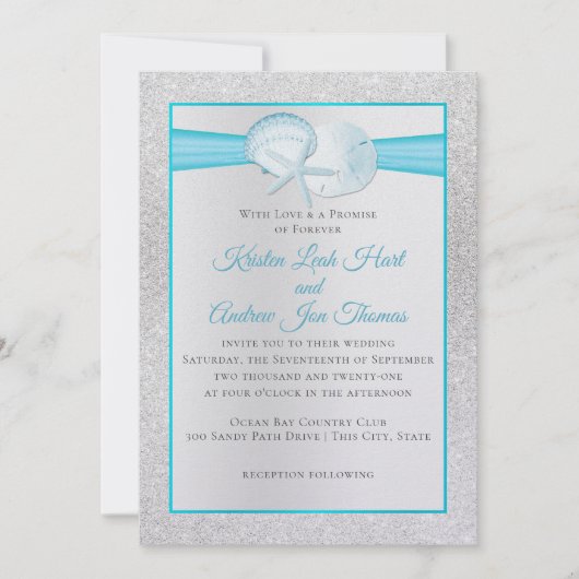 Sparkle Shells Tropical Blue Beach Wedding Kaart (Voorkant)