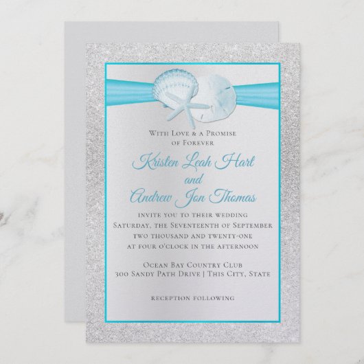 Sparkle Shells Tropical Blue Beach Wedding Kaart (Voorkant / Achterkant)