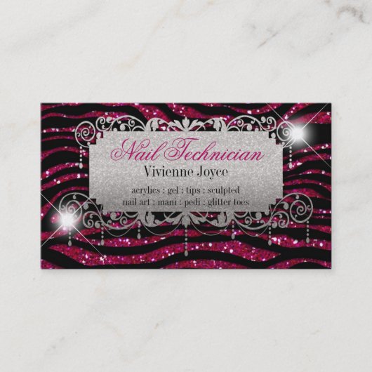 Sparkle & Shine Fuschia & Zebra : Visitekaartjes (Voorkant)