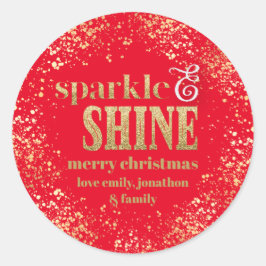 Sparkle Shine Gold-typografie Merry KerstRed Ronde Sticker