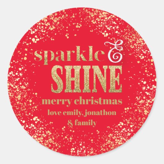 Sparkle Shine Gold-typografie Merry KerstRed Ronde Sticker (Voorkant)