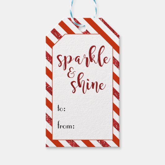 Sparkle & Shine Red Glitter Stripes Kerstmis Cadeaulabel (Voorkant)