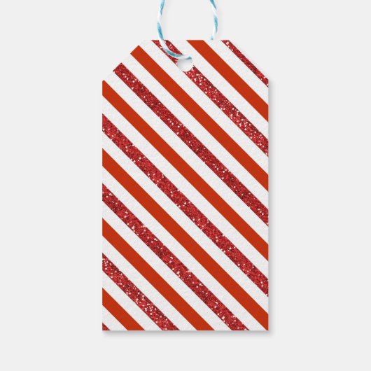 Sparkle & Shine Red Glitter Stripes Kerstmis Cadeaulabel (Achterkant)