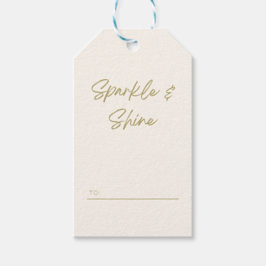 Sparkle & Shine | Witte Goud Calligrafie Kerstmis Cadeaulabel (Voorkant)