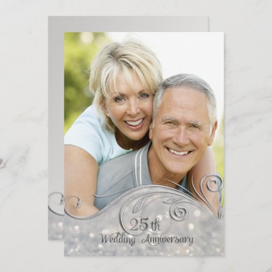 Sparkle Silver 25e trouwjubileum Kaart (Voorkant / Achterkant)