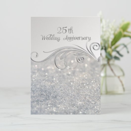 Sparkle Silver 25th Wedding Jubileum-ver2 Kaart (Staand voorkant)